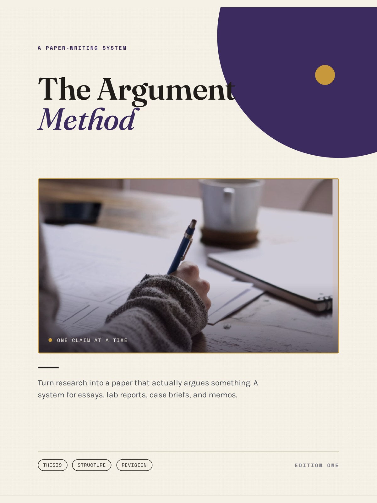 Cover of The Argument Method, a 27-page paper-writing system guide