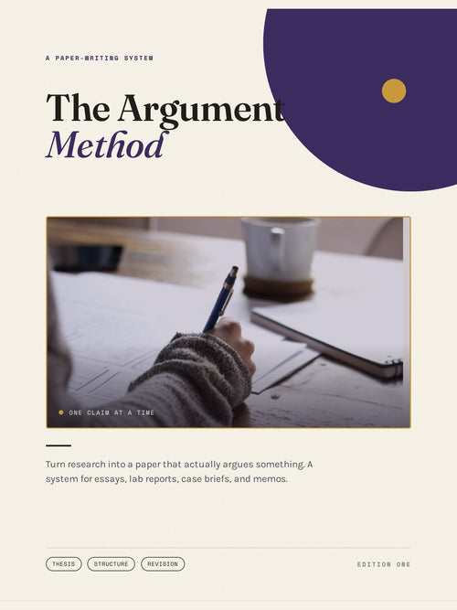 Cover of The Argument Method, a 27-page paper-writing system guide