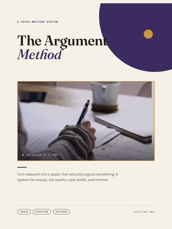 Cover of The Argument Method, a 27-page paper-writing system guide