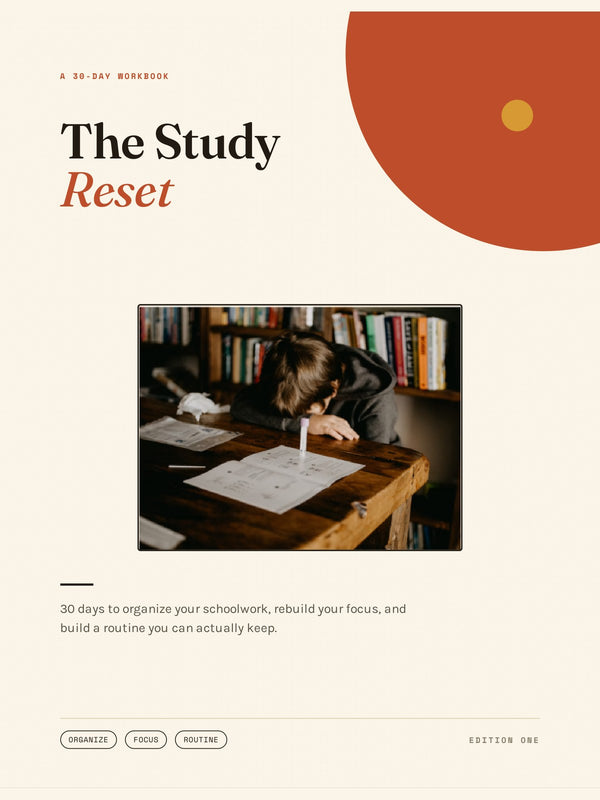 Cover of The Study Reset, a 32-page 30-day study-system workbook